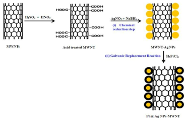 Pt@Ag NPs-MWNT 합성에 대한 개요도