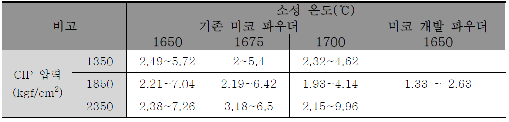 SEM/EDS 입자 크기 정리표