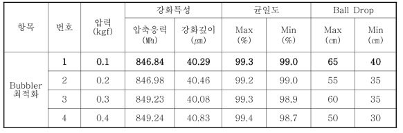 최종년도(3차년도) 압력에 따른 Gas Bubbling System 최적화 실험 결과