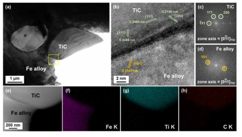 45 vol.% Ex-situ TiC/STD-11 금속복합소재 TEM 분석 결과