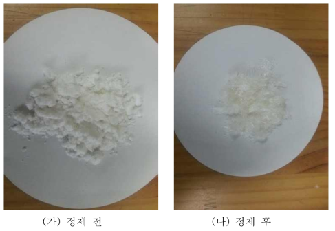 나프탈렌 메탄올의 정제 전 vs 후 성상 비교