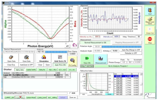 70wt% TiO2 – A1 시료의 엘립소메터 측정 결과 화면.