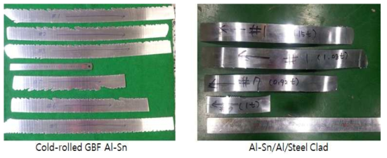 냉간압연된 Al-Sn 판재 및 최종 Al-Sn/Al/steel 클래드의 형상