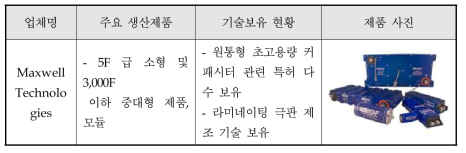 Maxwel Technologies 제품 및 기술보유 현황