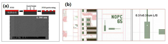 (a) Direct 레이저 식각/패터닝 모식도 및 라인 패턴 예시, (b) 실리콘 다이렉트 식각 예시