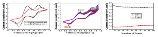 CV 분석을 통한 DSSC 전극의 내산성 및 내구성 분석 결과