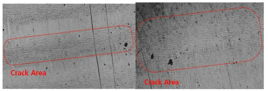 ITO 시료의 Crack 발생사진