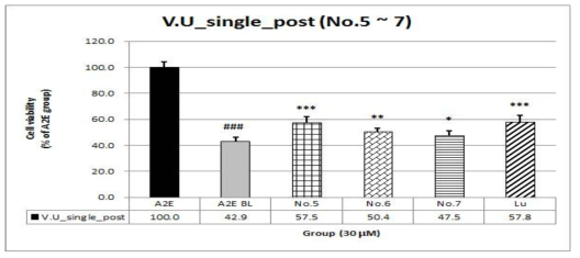 들쭉 단일성분 (N0.5~7)의 후처리계에 따른 망막색소상피세포 보호능 측정