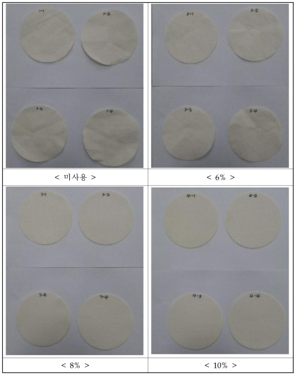 열화 방지제 첨가 조건 선정시험 결과 시료 모습