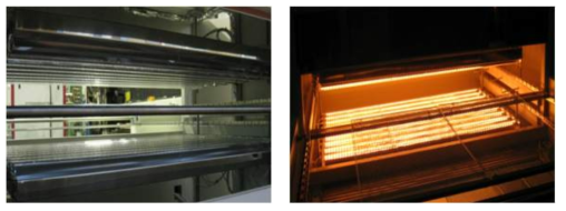 상하측의 근적외선 히터 설치 및 복합재료 예열 모습