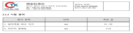 정량적 목표에 대한 공인시험기관의 공인시험 결과