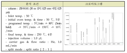 초음파 추출 전처리 방법에 의한 GC-MS 분석 조건 및 크로마토그램