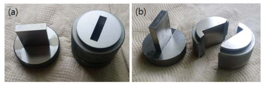 (a) 펠렛을 제조하기 위한 몰드, (b) 파손된 몰드