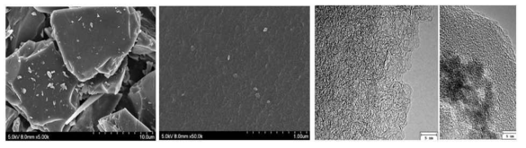 상용활성탄 (MSP-20) SEM 및 TEM 이미지