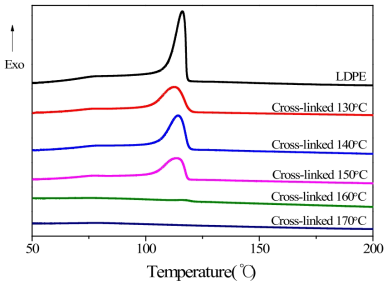 황산가교 온도에 따른 LDPE의 DSC 발열곡선