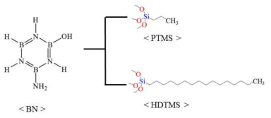 BN 표면 개질을 위한 PTMS와 HDTMS silane 구조