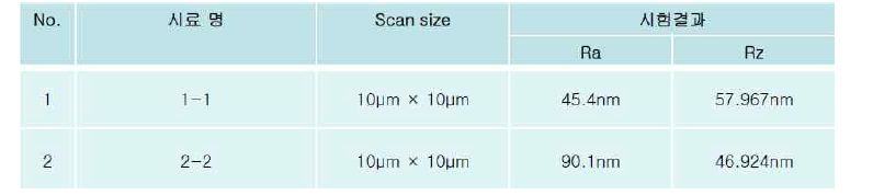 공인 시험기관 wafer 표면조도 측정값