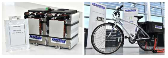 FARADION 사 3Ah급 소듐 이온 전지 시제품과 e-bike용 전지팩