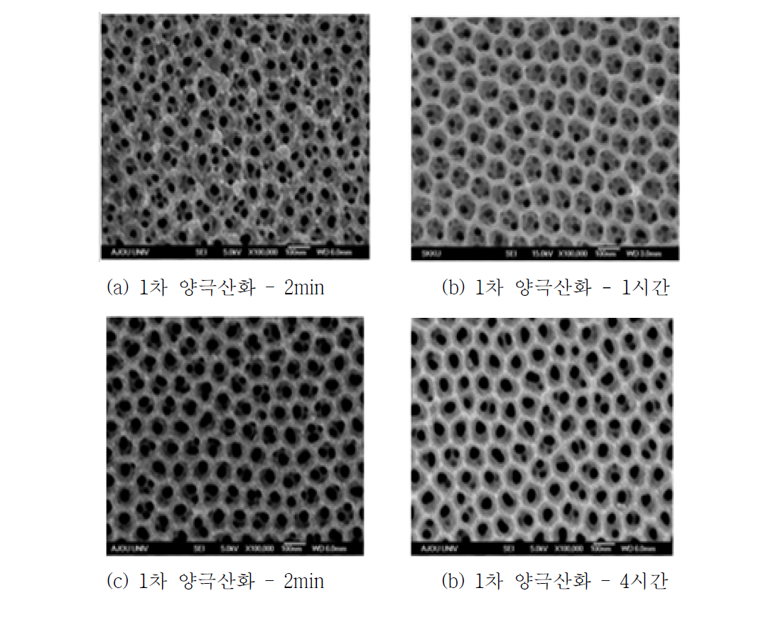 1차 양극산화에 따른 표면 형상 변화