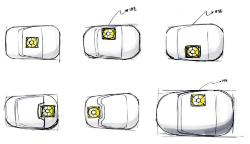 본체하단의 환풍구의 타입별 위치 스케치