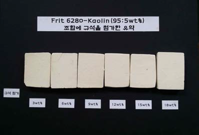 Frit 6280-Kaolin(95:5wt%) 조합에 규석을 첨가한 유약