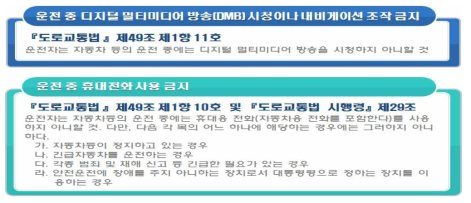 도로교통법에서 정하고 있는 주행 중 금지항목