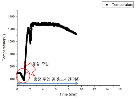 용탕 주입 후 응고시간에 대한 그래프