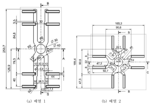 (a), (b) 소형 터보차저하우징 런너 2D 설계 도면