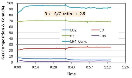 S/C ratio에 따른 CH4 전환율