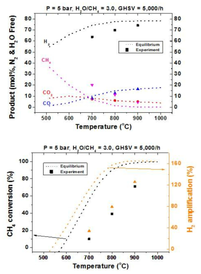 H2S 500 ppm, P=5 bar, H2O/CH4=3, GHSV=5,000/h