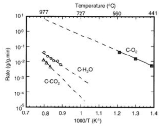CO2 가스와 H2O 가스에 의한 코크스 산화 속도 비교