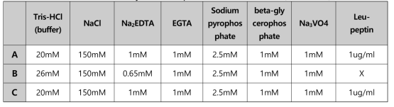 시판되는 Lysis buffer protease inhibitor 조사 (A~C: 회사)