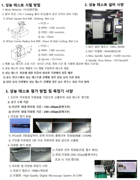 초경 엔드밀 공구 성능 YG-1 자체 평가 및 시험의뢰 방법