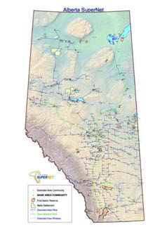 알버타 지역의 SuperNet 서비스제공지역