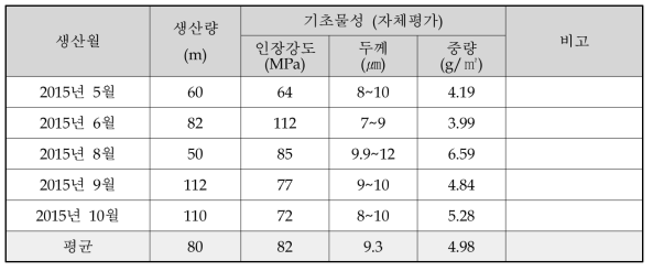 Nano-web 지지체 생산 결과 요약