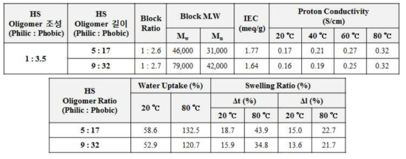 탄화수소계 블록공중합체 구조 이온전도체 조성별 특성
