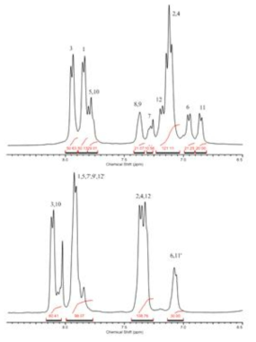 블록 이온전도체의 술폰화 전/후 NMR 분석결과