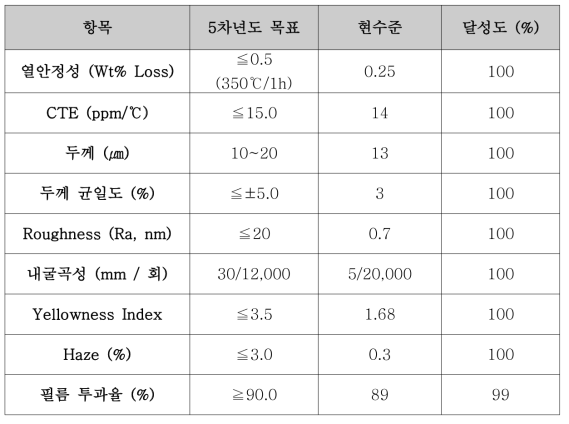 5차년도 목표 및 현수준