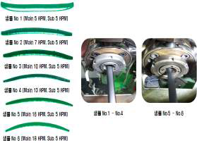 압출속도 차이에 따른 압출물 표면 및 단면