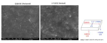 반도전 컴파운드 T-다이 압출물에 대한 압출/수직 방향 SEM 분석결과