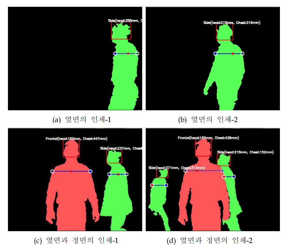 인체 길이 측정과 인체의 구조에 따른 인체의 정면 및 옆면의 검출