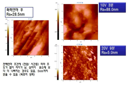 Ni-Ti 합금의 전해연마 후 AFM 결과