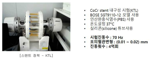 CoCr 스텐트 내구 시험 장치 및 시험조건