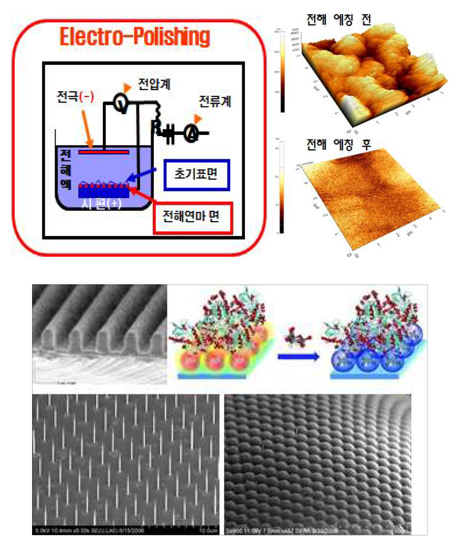 전해 연마 표면처리(상) 및 나노표면처리 기술(하)의 예