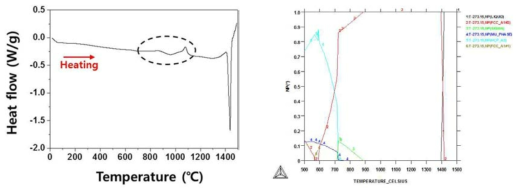 CoCr 합금 (좌) DSC 분석 결과 및 (우) 상태도.