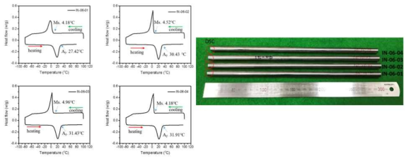 IN-6 샘플에 대한 제공 봉재별 DSC분석결과