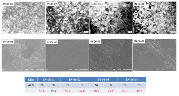IN-6 샘플에 대한 부위별 조직 및 EDS조성 분석결과