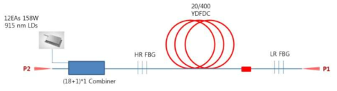 Cavity 방식의 고출력 광섬유 레이저 시스템 구성도