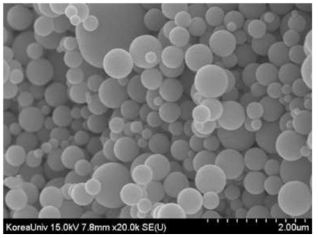 600 oC에서 2시간 열처리한 SnO2 nanospheres의 SEM 이미지