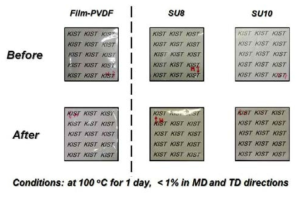 상용 PVDF (Film-PVDF)와 개발된 PVDF (Su8 그리고 Su10)의 열적 안정성분석 (Film 두께 20~30 μm)